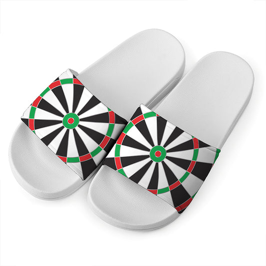 Classic Dartboard Print White Slide Sandals