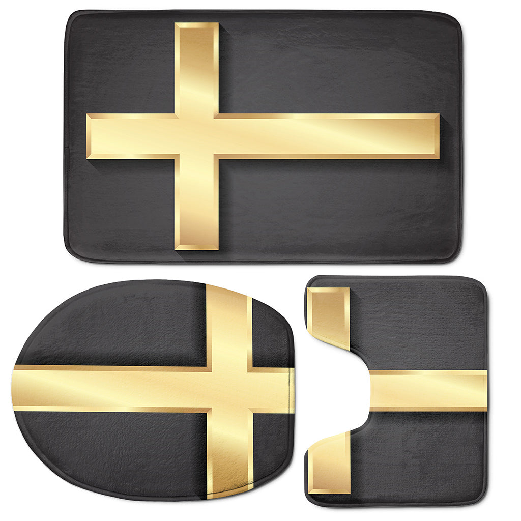 Classic Golden Cross Print 3 Piece Bath Mat Set