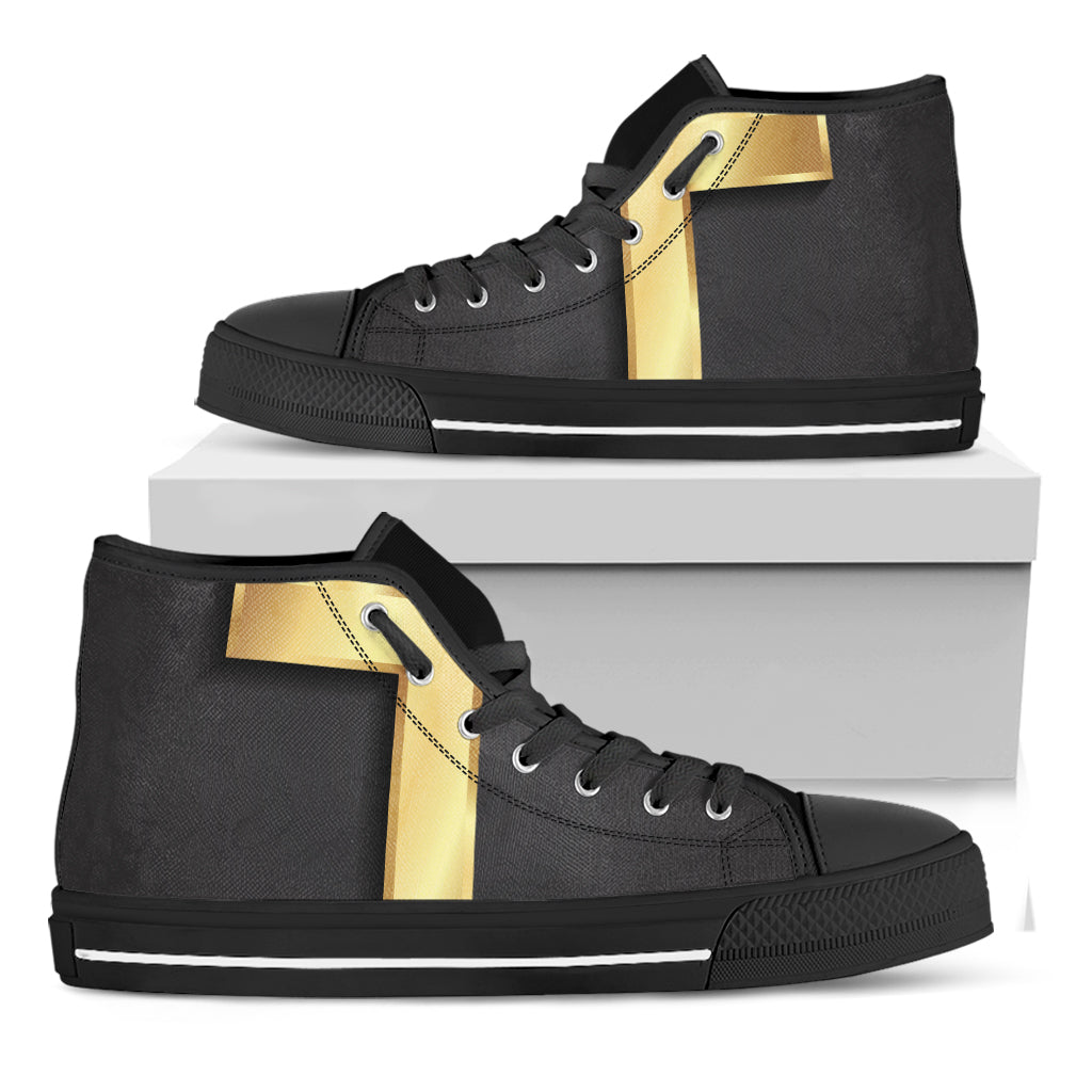 Classic Golden Cross Print Black High Top Shoes