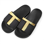Classic Golden Cross Print Black Slide Sandals