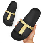 Classic Golden Cross Print Black Slide Sandals