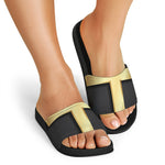 Classic Golden Cross Print Black Slide Sandals