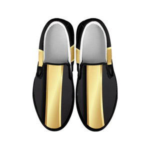 Classic Golden Cross Print Black Slip On Shoes