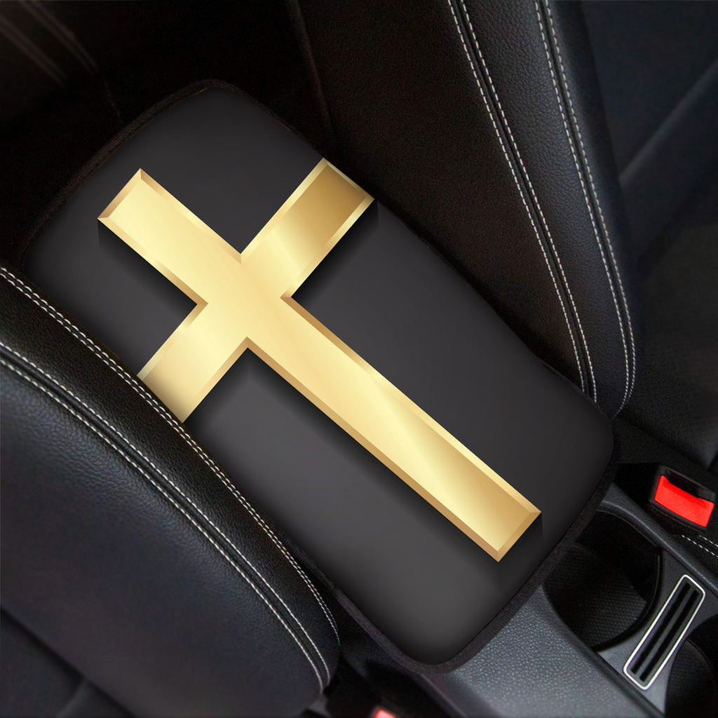 Classic Golden Cross Print Car Center Console Cover