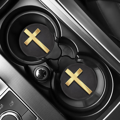 Classic Golden Cross Print Car Coasters
