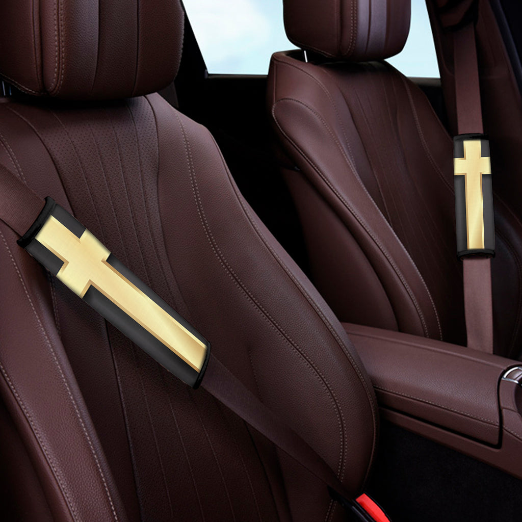 Classic Golden Cross Print Car Seat Belt Covers