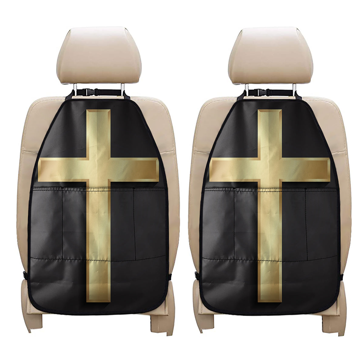 Classic Golden Cross Print Car Seat Organizers