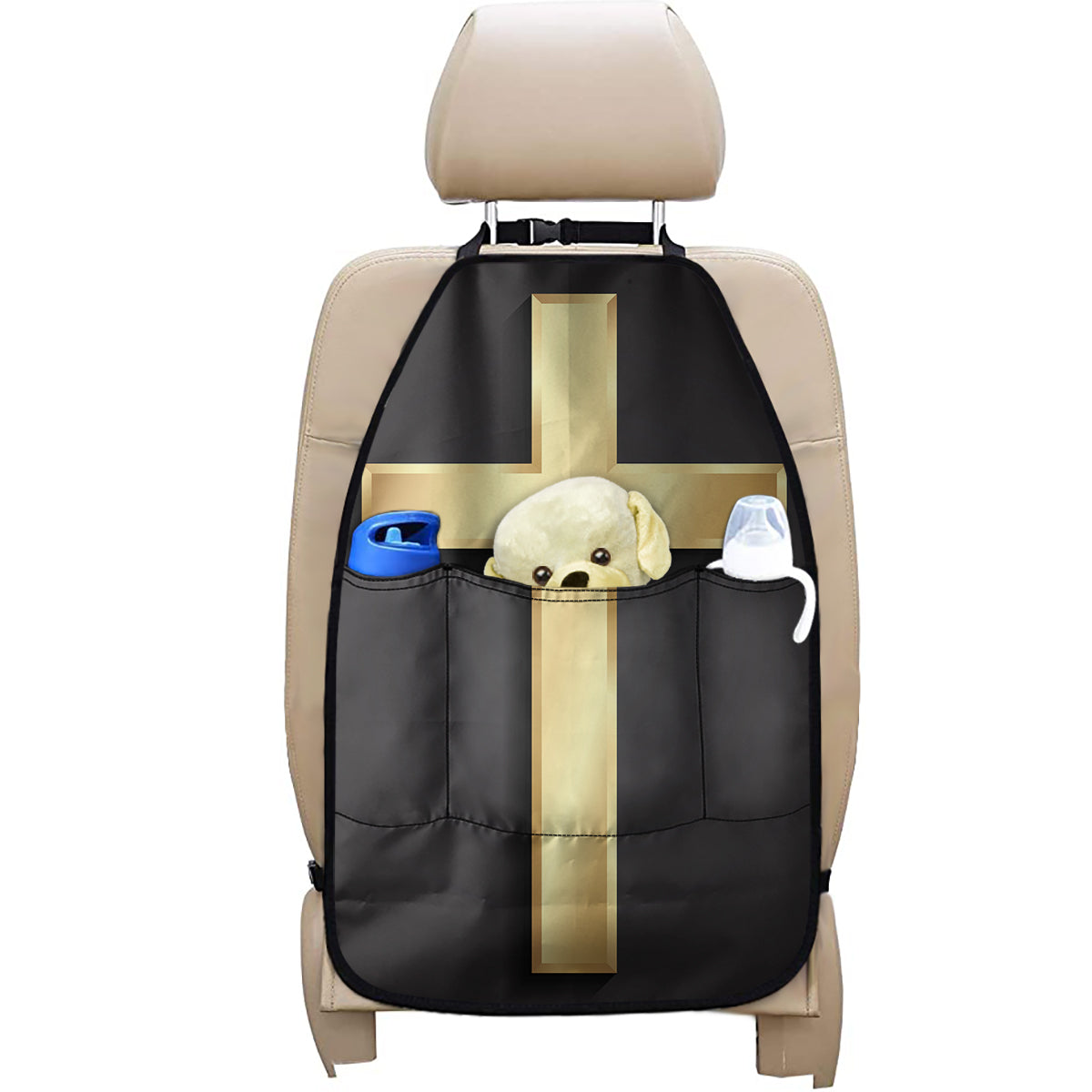 Classic Golden Cross Print Car Seat Organizers