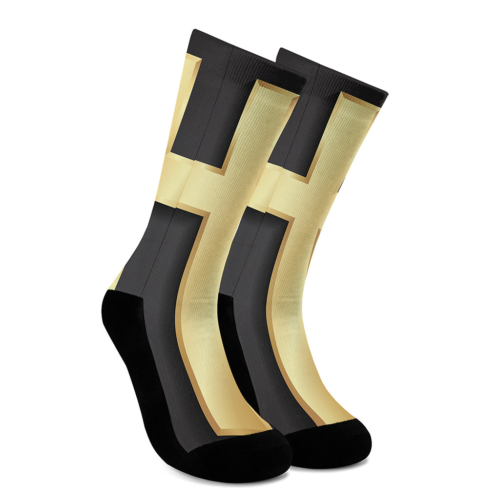 Classic Golden Cross Print Crew Socks