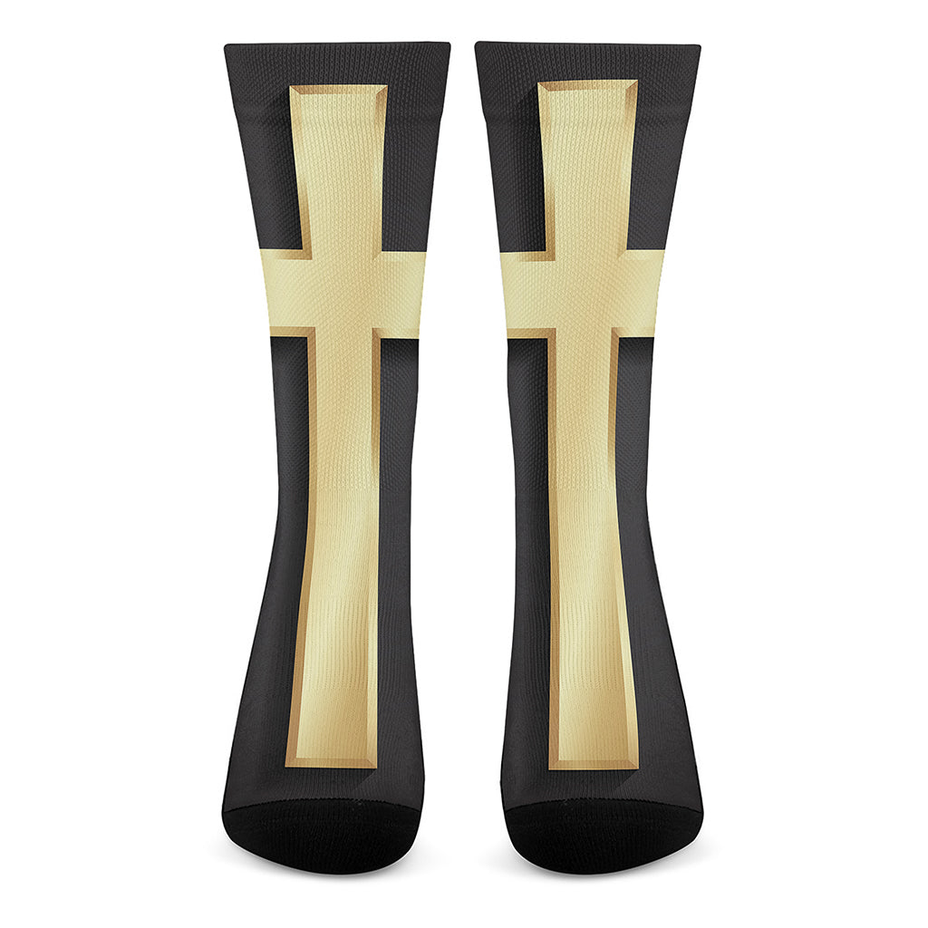 Classic Golden Cross Print Crew Socks