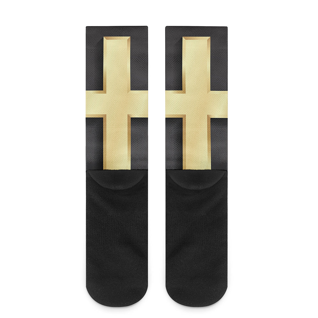 Classic Golden Cross Print Crew Socks