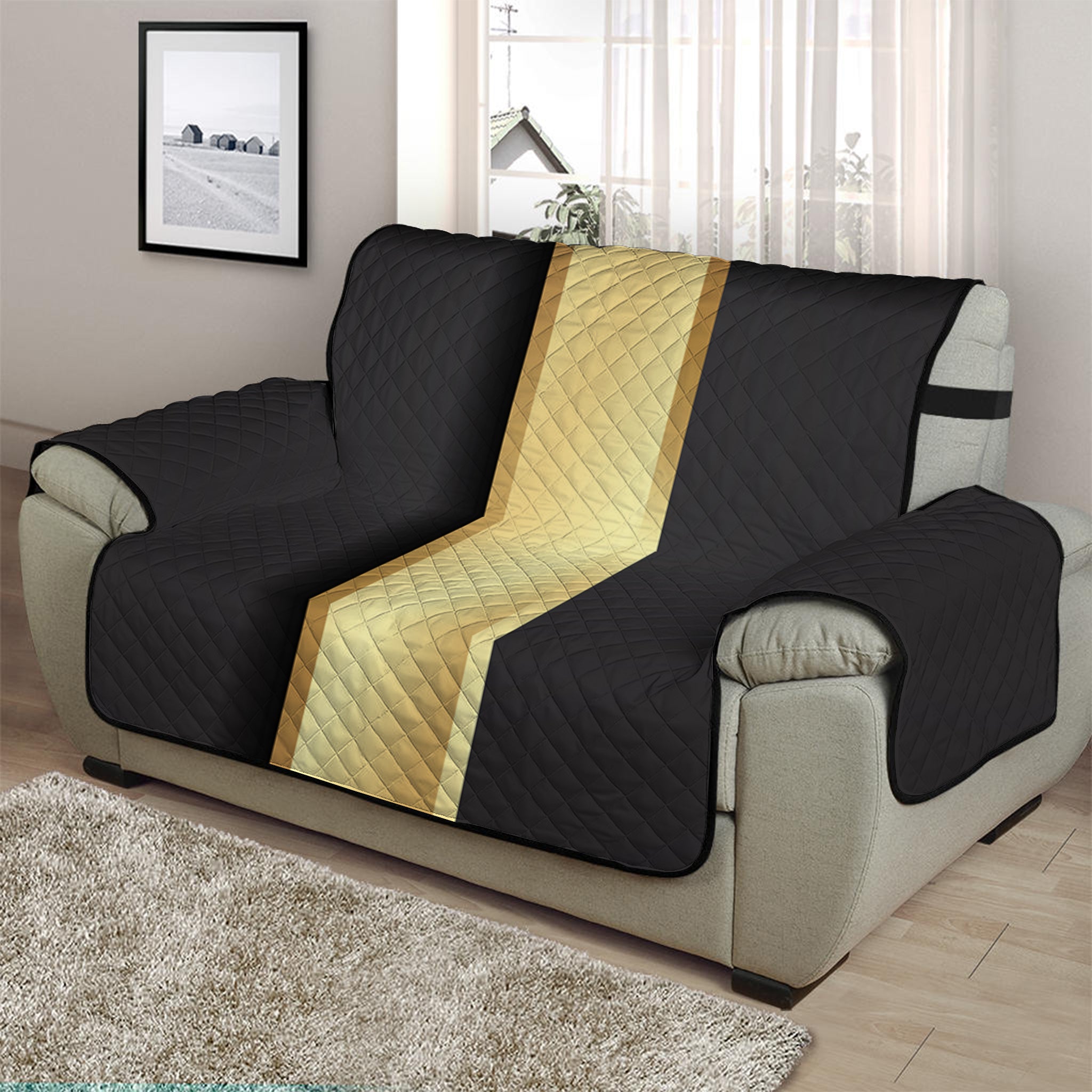 Classic Golden Cross Print Half Sofa Protector