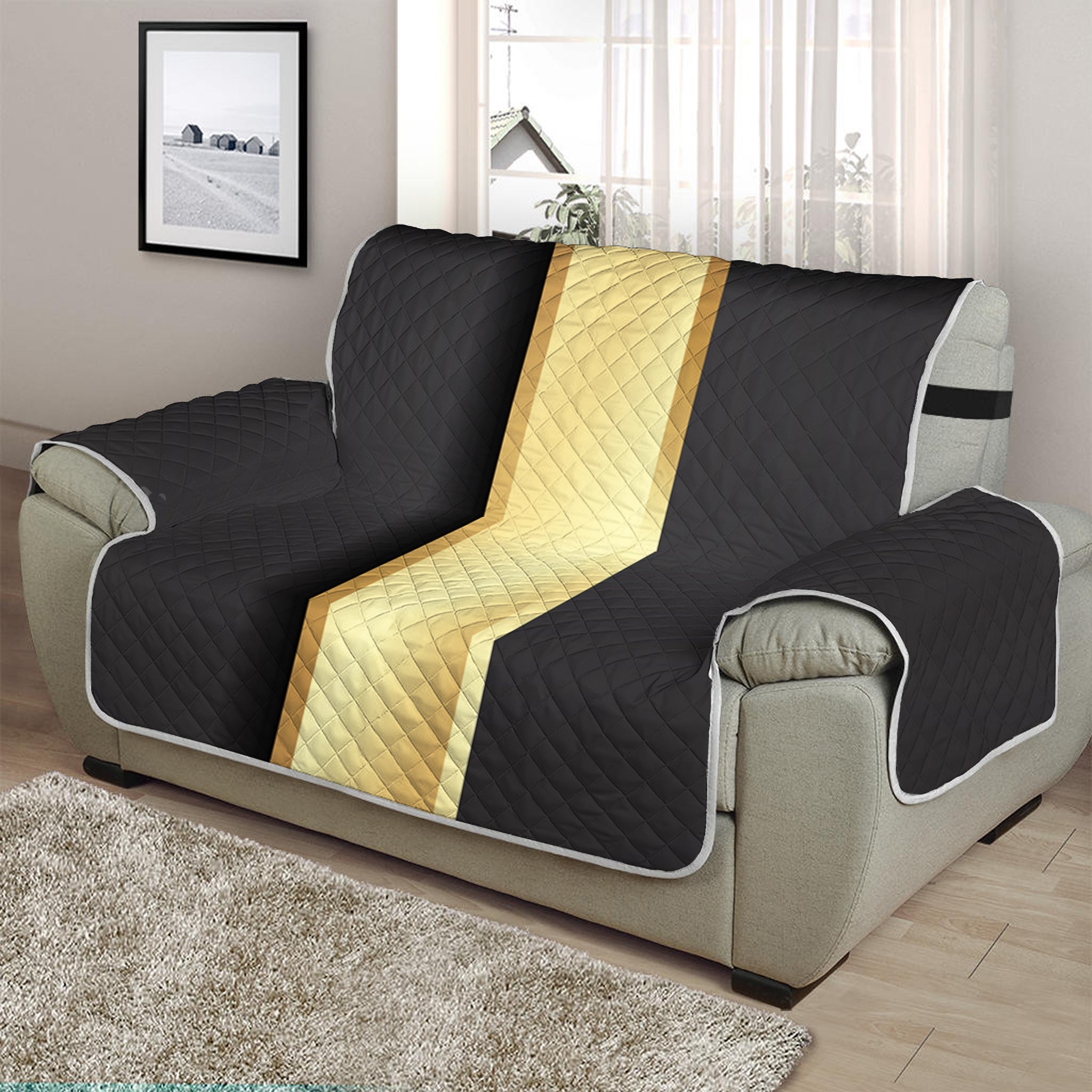 Classic Golden Cross Print Half Sofa Protector