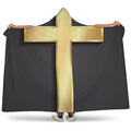 Classic Golden Cross Print Hooded Blanket
