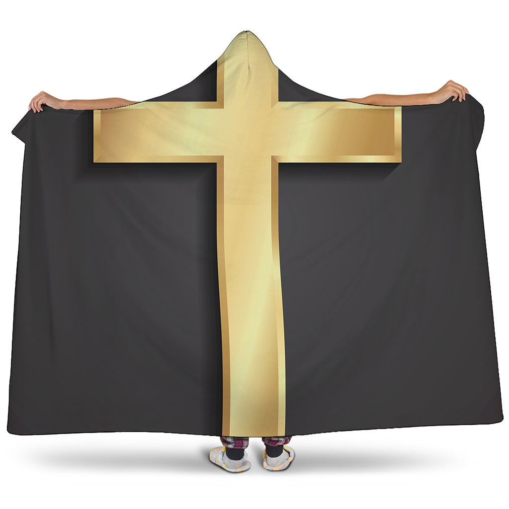 Classic Golden Cross Print Hooded Blanket
