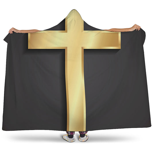 Classic Golden Cross Print Hooded Blanket