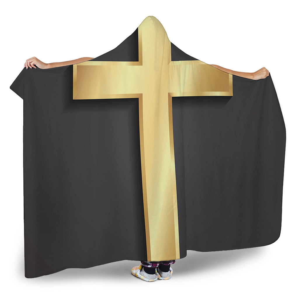 Classic Golden Cross Print Hooded Blanket