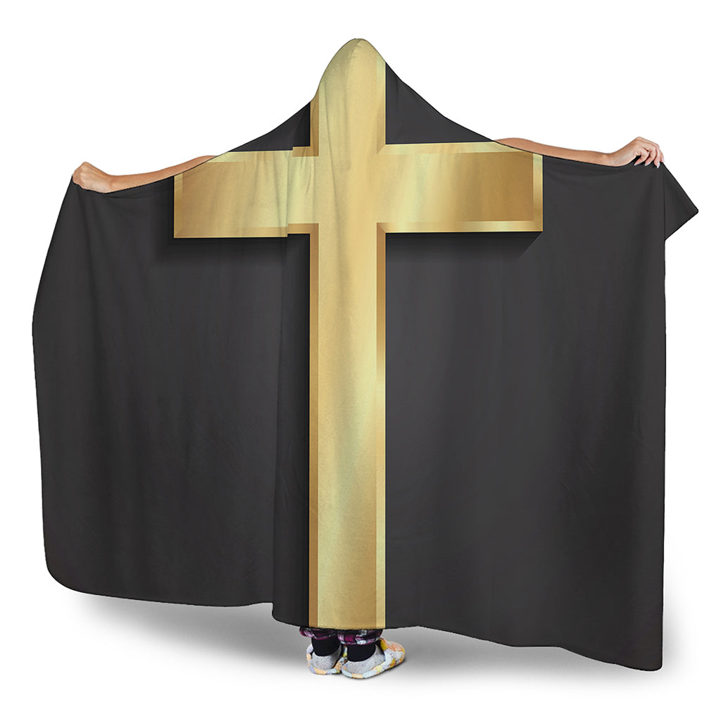 Classic Golden Cross Print Hooded Blanket