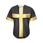 Classic Golden Cross Print Men's Baseball Jersey