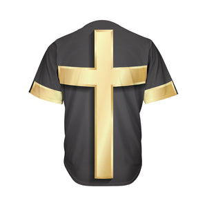 Classic Golden Cross Print Men's Baseball Jersey