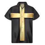 Classic Golden Cross Print Men's Short Sleeve Shirt