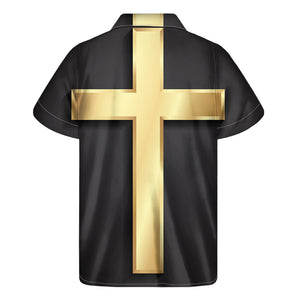 Classic Golden Cross Print Men's Short Sleeve Shirt