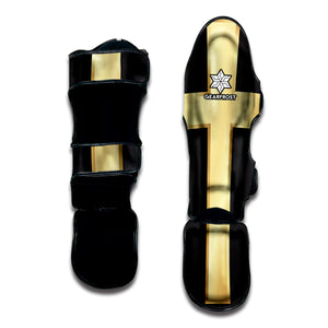 Classic Golden Cross Print Muay Thai Shin Guard