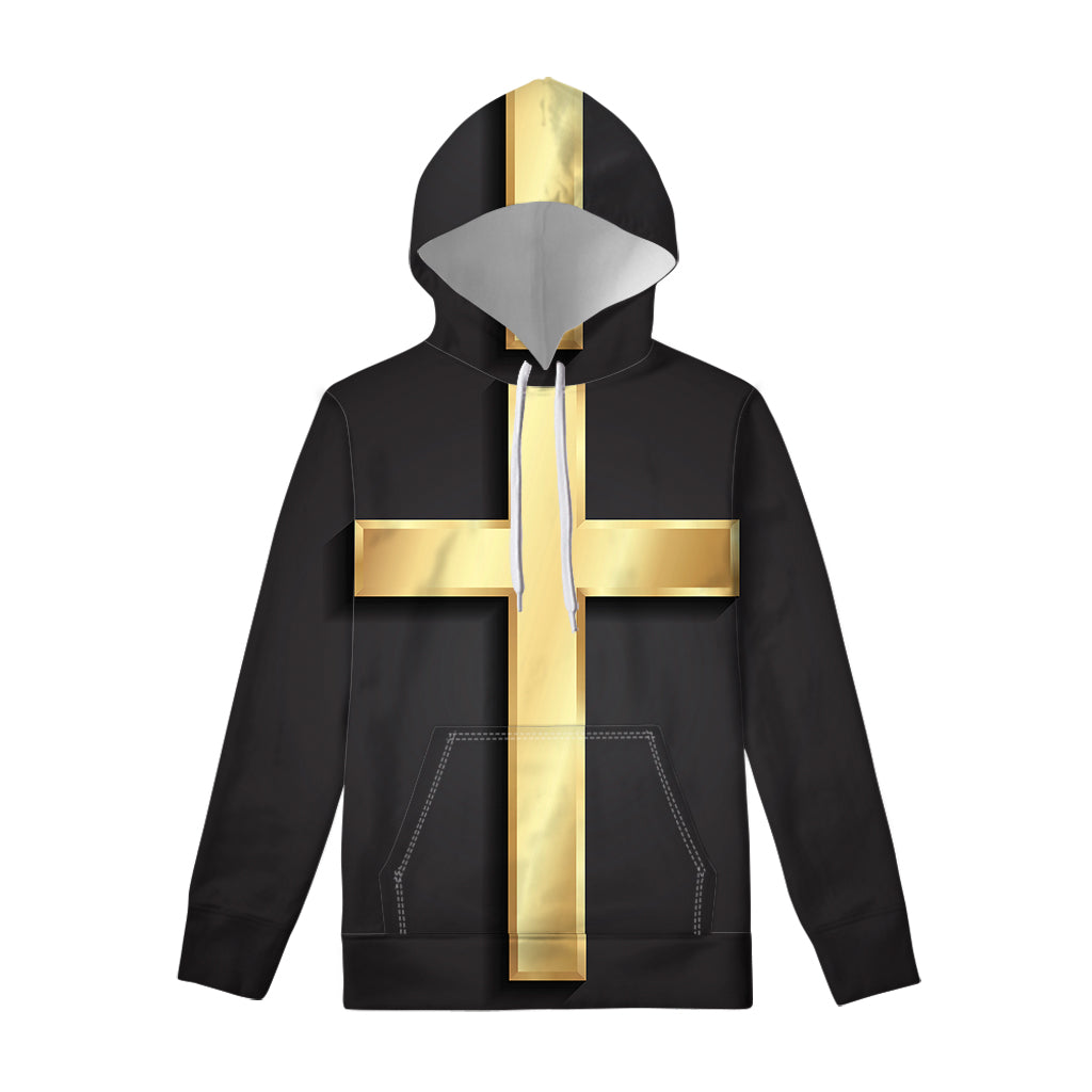 Classic Golden Cross Print Pullover Hoodie