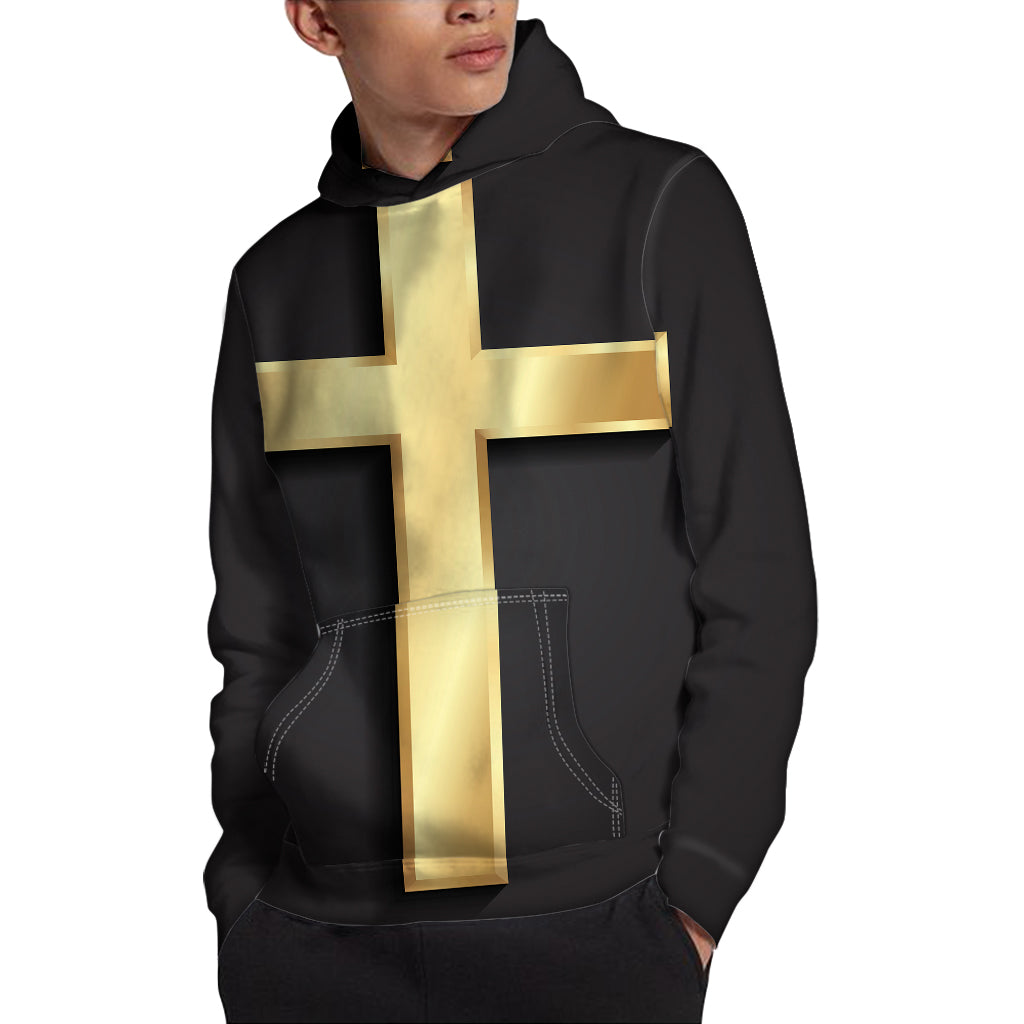 Classic Golden Cross Print Pullover Hoodie