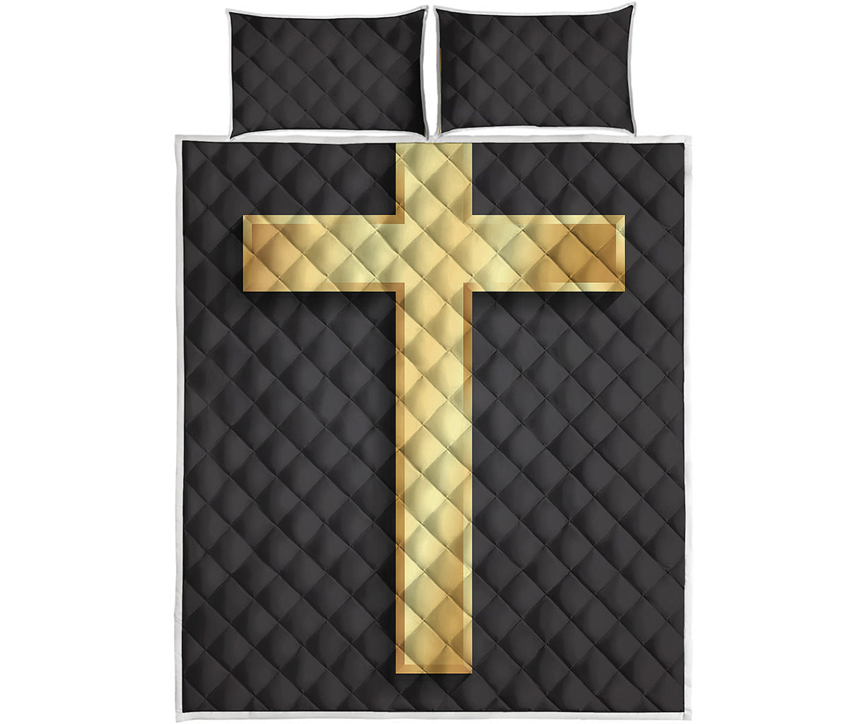Classic Golden Cross Print Quilt Bed Set