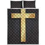 Classic Golden Cross Print Quilt Bed Set