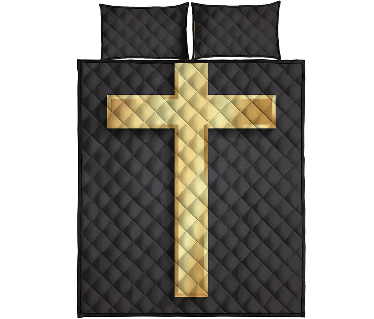 Classic Golden Cross Print Quilt Bed Set