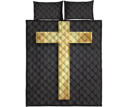 Classic Golden Cross Print Quilt Bed Set