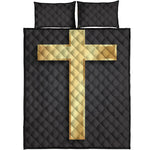 Classic Golden Cross Print Quilt Bed Set