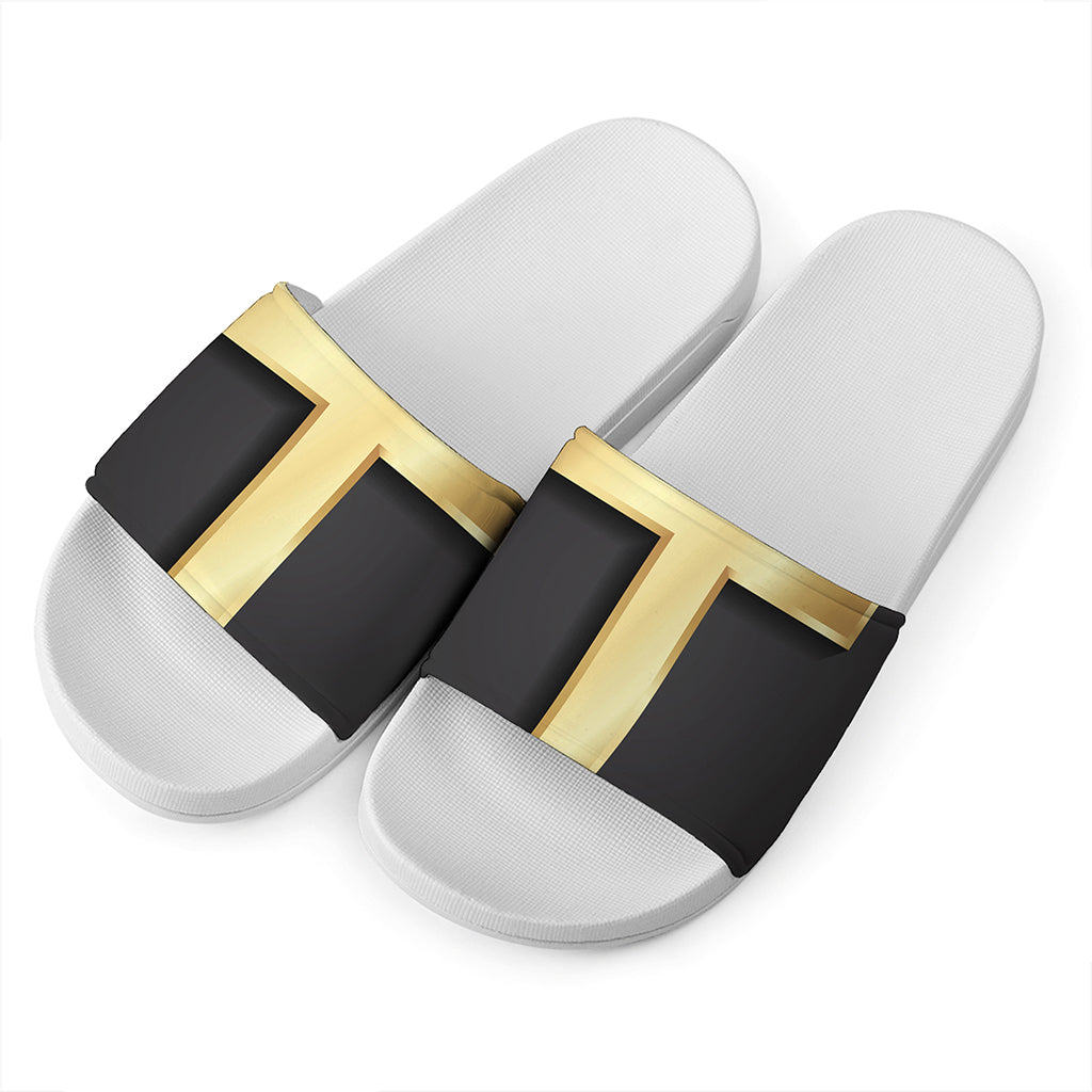 Classic Golden Cross Print White Slide Sandals