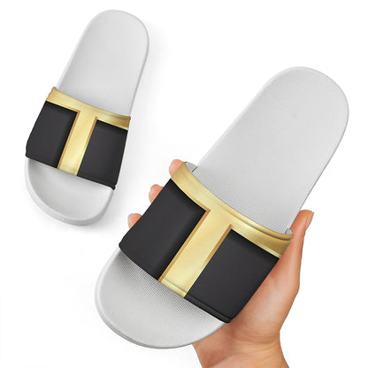 Classic Golden Cross Print White Slide Sandals
