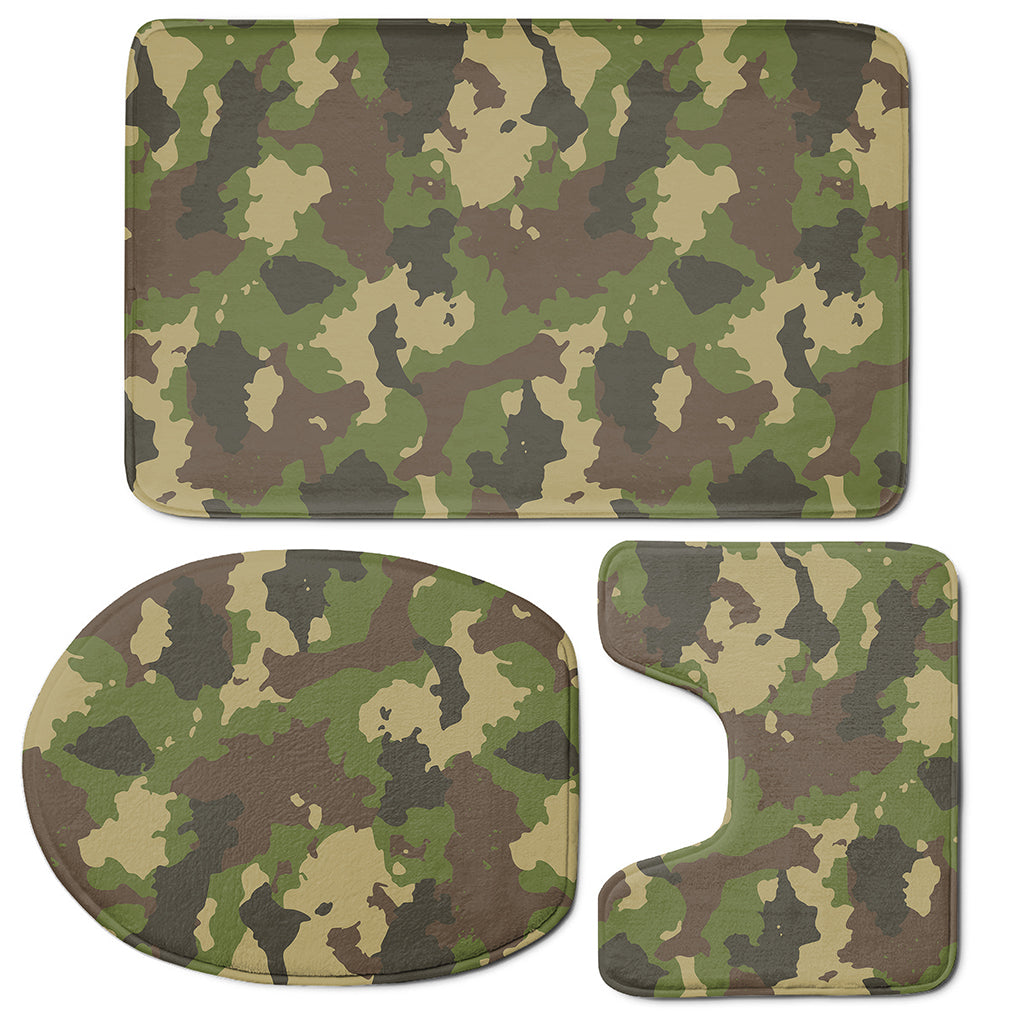 Classic Green Camouflage Print 3 Piece Bath Mat Set