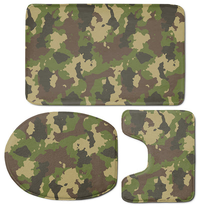 Classic Green Camouflage Print 3 Piece Bath Mat Set