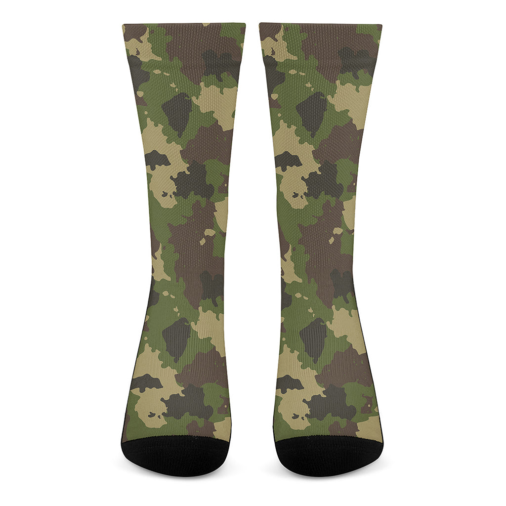 Classic Green Camouflage Print Crew Socks