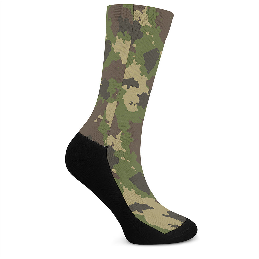 Classic Green Camouflage Print Crew Socks