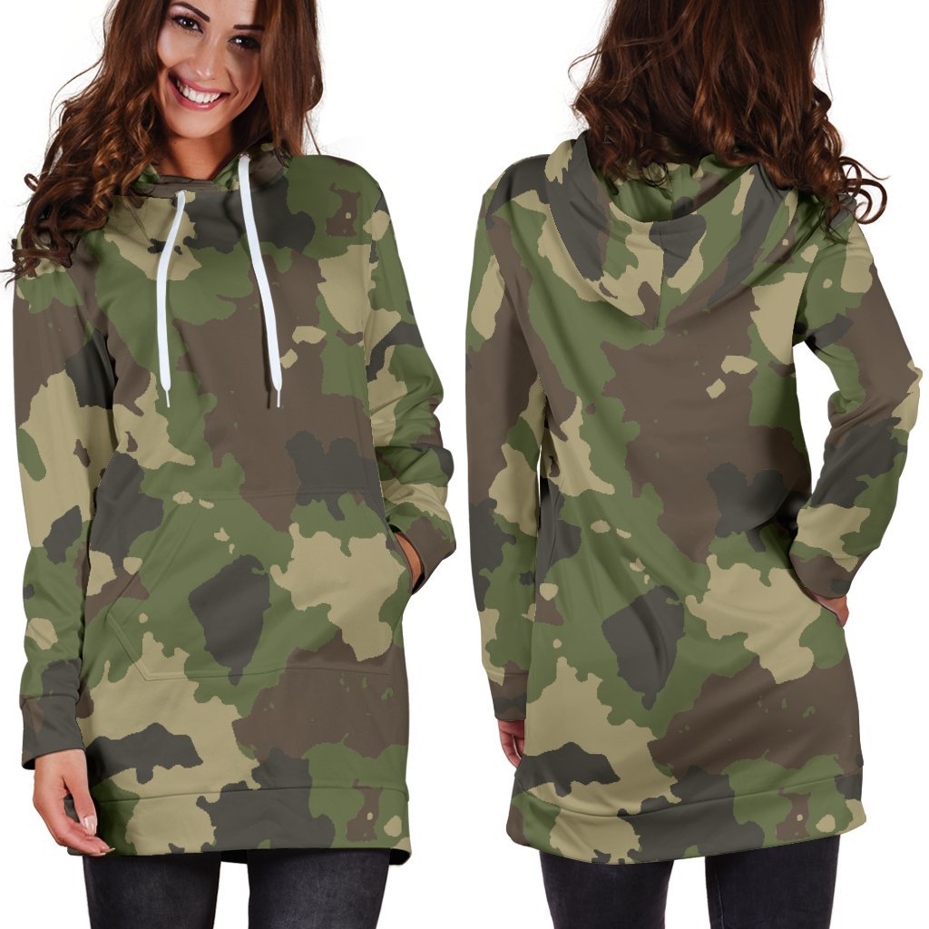 Classic Green Camouflage Print Hoodie Dress GearFrost