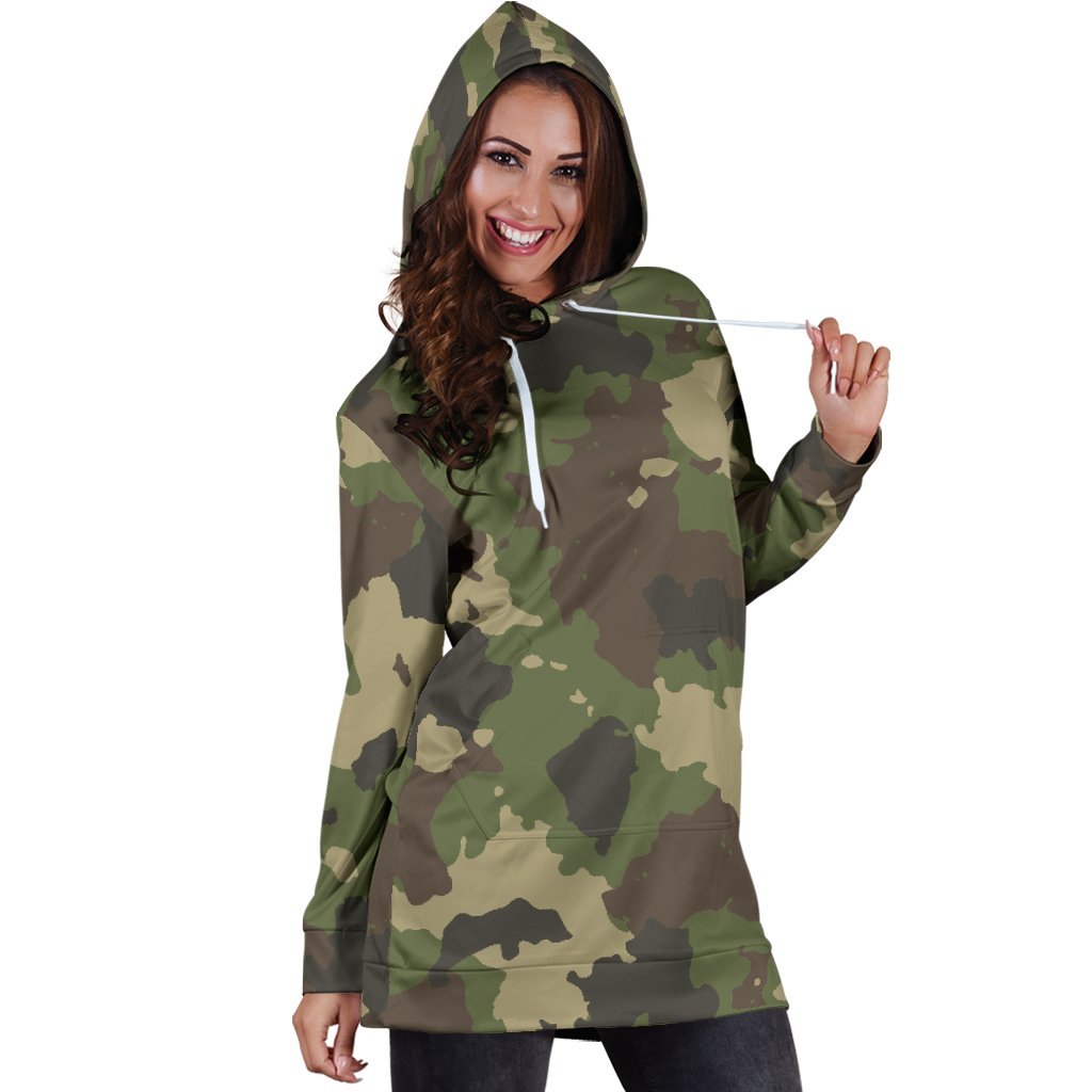 Classic Green Camouflage Print Hoodie Dress GearFrost