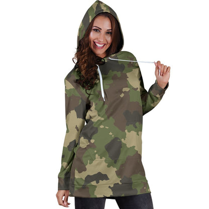 Classic Green Camouflage Print Hoodie Dress GearFrost