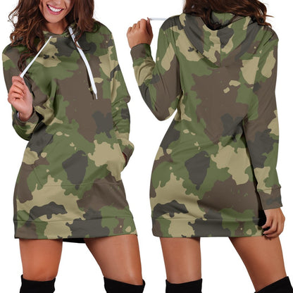 Classic Green Camouflage Print Hoodie Dress GearFrost