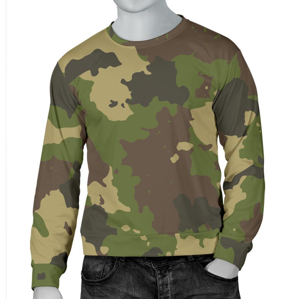Classic Green Camouflage Print Men's Crewneck Sweatshirt GearFrost