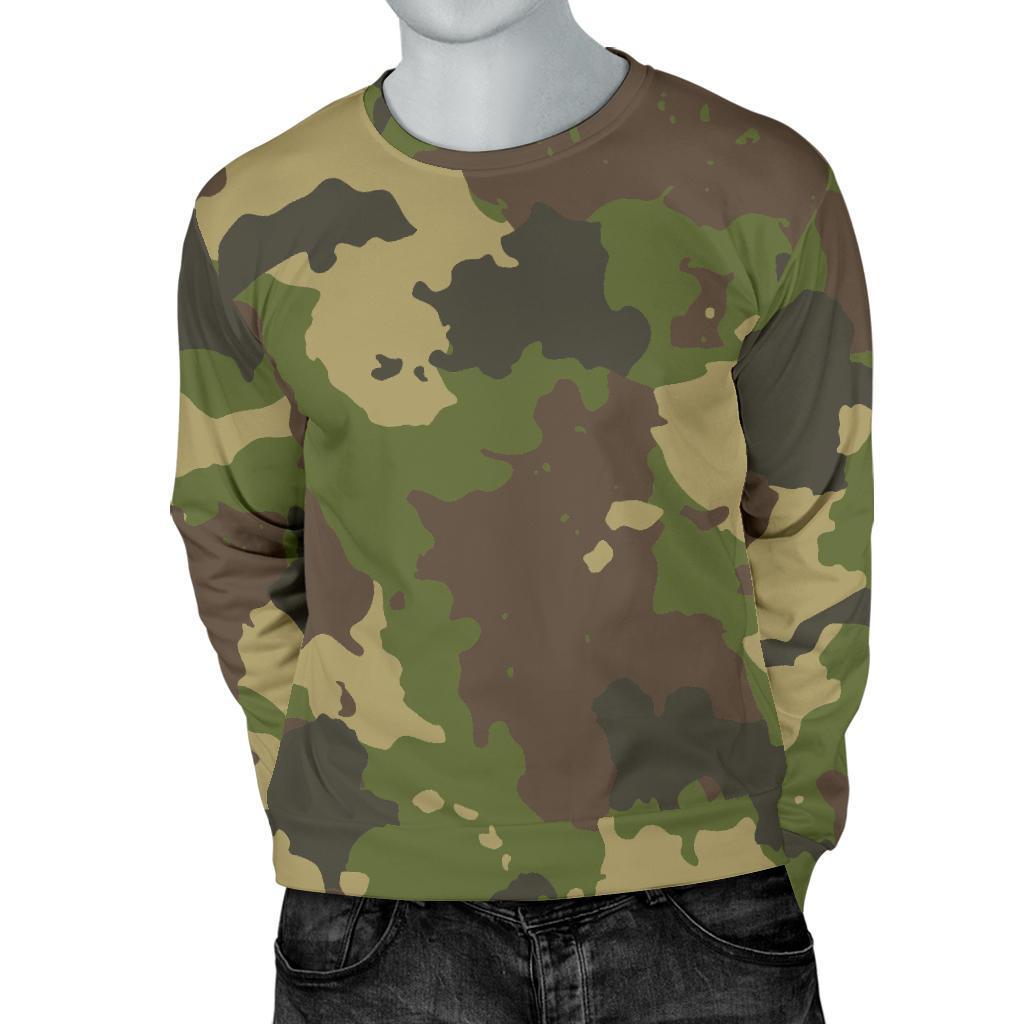 Classic Green Camouflage Print Men's Crewneck Sweatshirt GearFrost