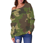 Classic Green Camouflage Print Off Shoulder Sweatshirt GearFrost