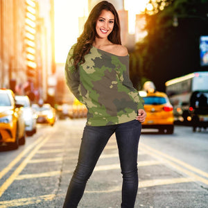 Classic Green Camouflage Print Off Shoulder Sweatshirt GearFrost