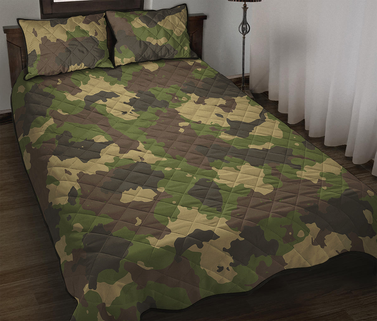 Classic Green Camouflage Print Quilt Bed Set