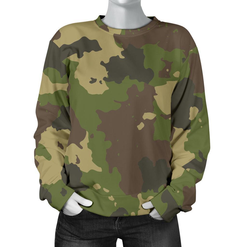 Classic Green Camouflage Print Women's Crewneck Sweatshirt GearFrost